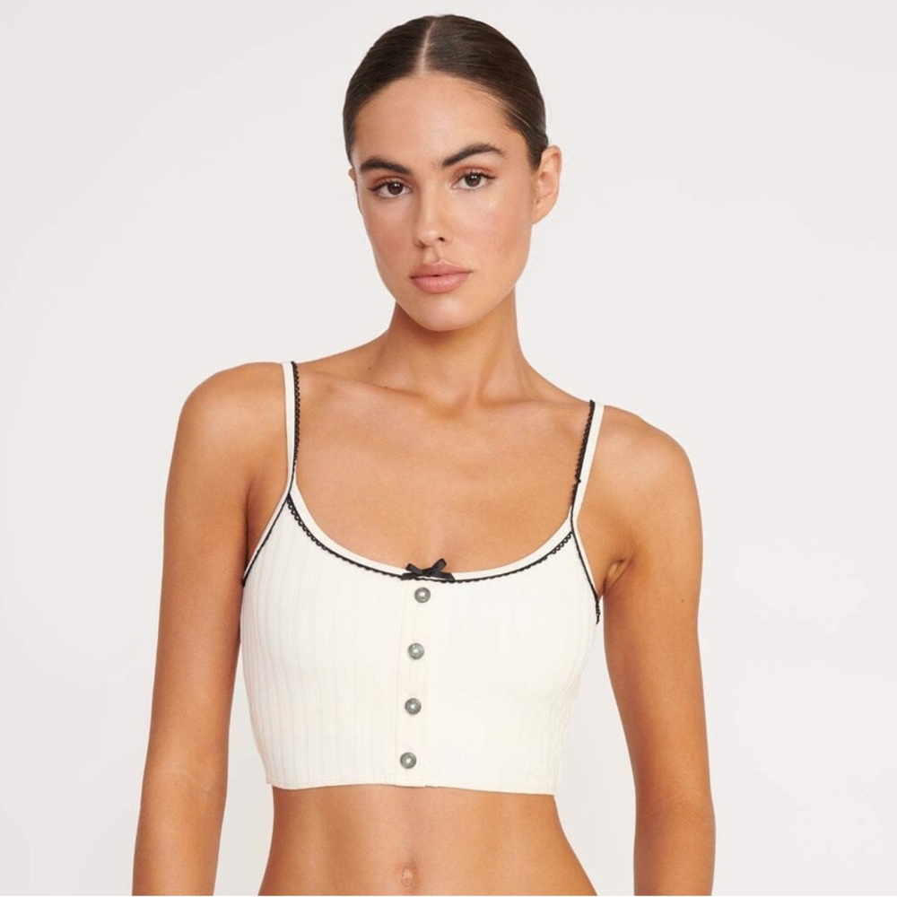 STAUD Abby Swim Top - Ivory/Black